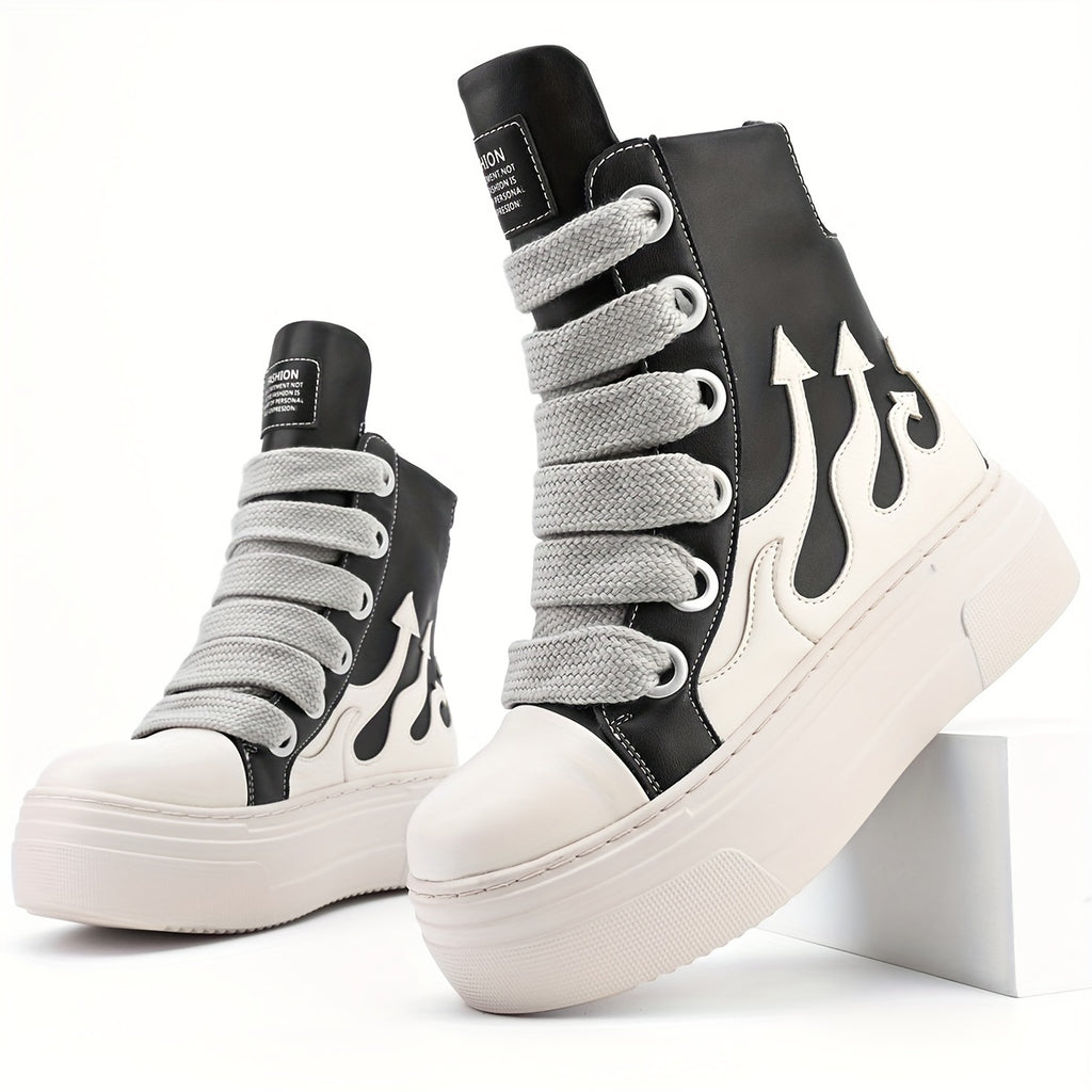 Mens HighTop Burning Flame Casual Fashion Sneakers  Thick Sole Comfort