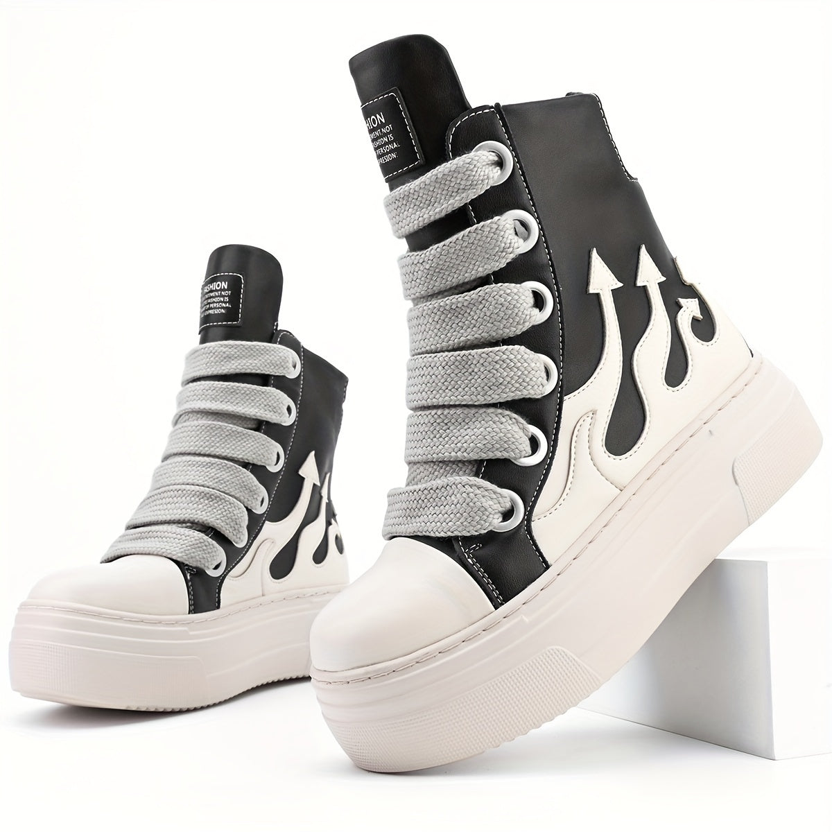 Mens HighTop Burning Flame Casual Fashion Sneakers  Thick Sole Comfort