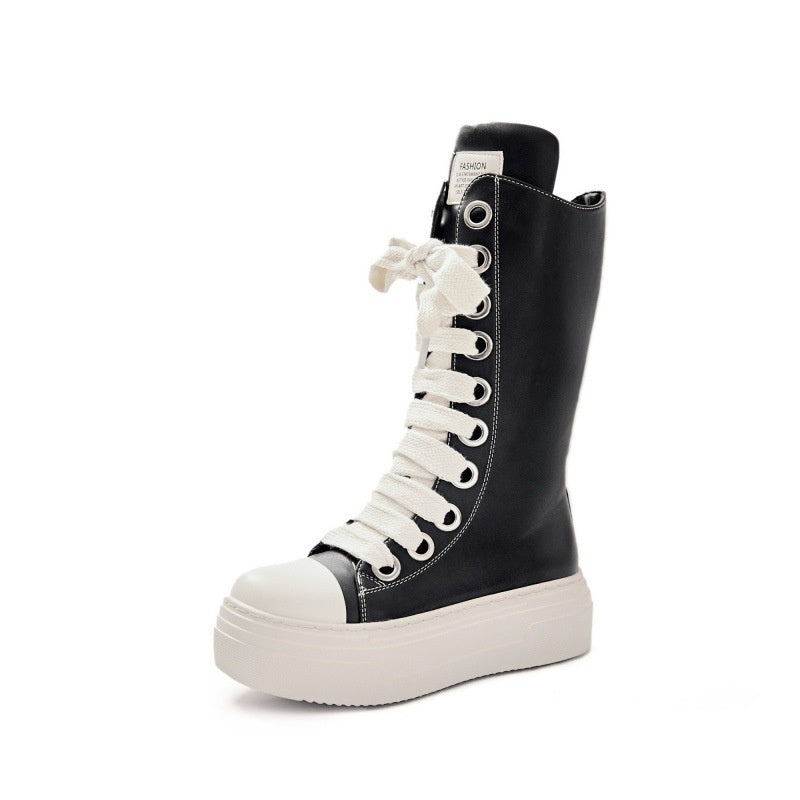 Womens Chunky Platform KneeHigh Boots  LaceUp Zipper 